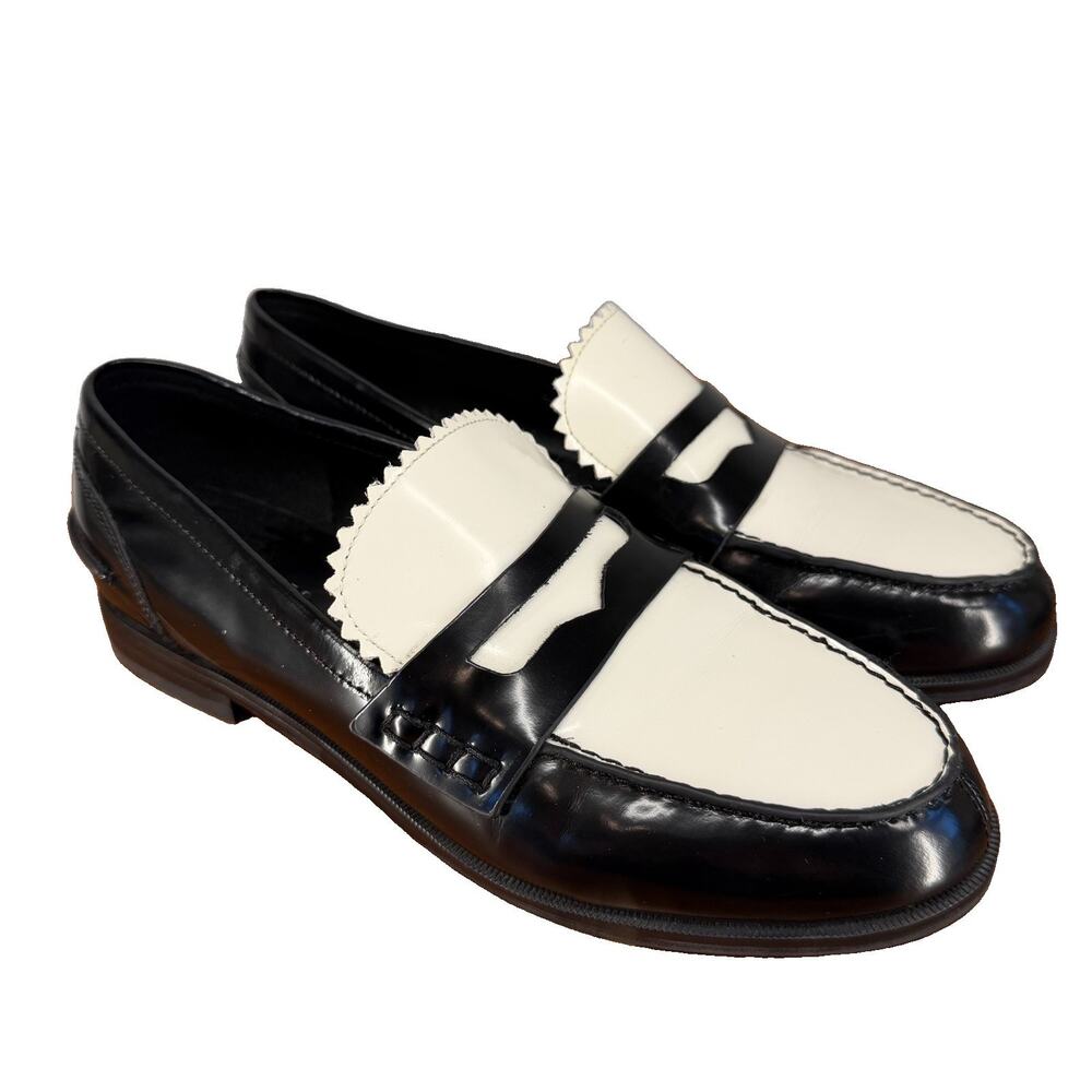 Marc Fisher Hamilton Elaine Penny Loafers Womens 6.5 Black White Leather